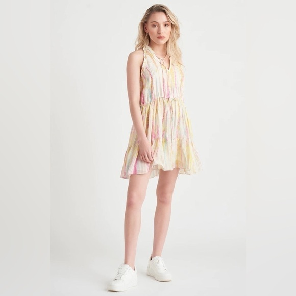 Dex Sunshine Bright Drawstring Chiffon Mini Dress Size M - Picture 1 of 17